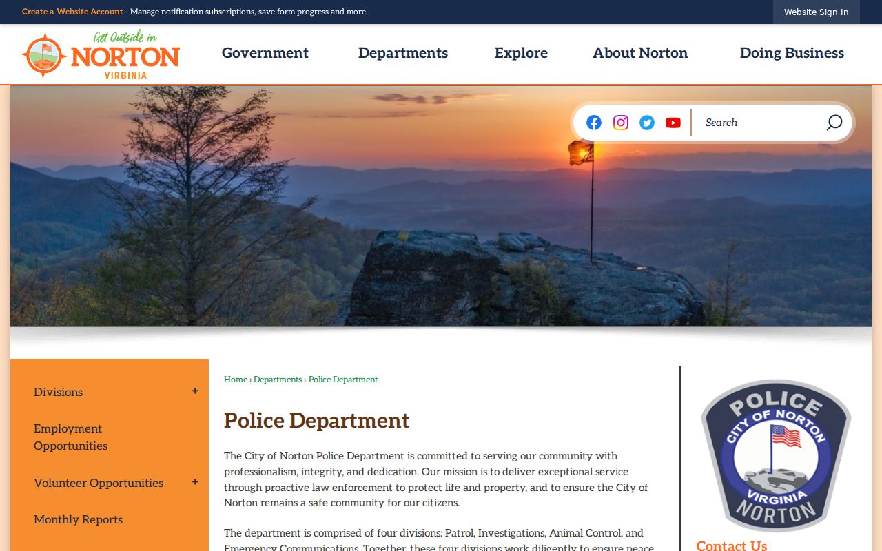 Norton criminal records police department page